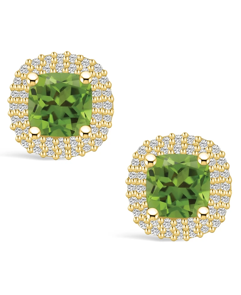 Macy's Peridot (2-1/5 ct. t.w.) and Diamond (3/8 ct. t.w.) Halo Stud Earrings in 14K Yellow Gold