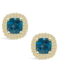Macy's London Topaz (2-1/2 ct. t.w.) and Diamond (3/8 ct. t.w.) Halo Stud Earrings in 14K Yellow Gold