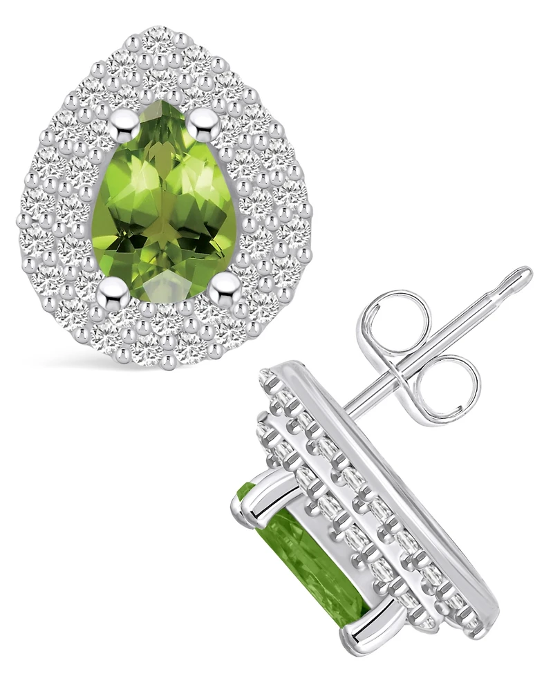 Macy's Peridot (1-5/8 ct. t.w.) and Diamond (5/8 ct. t.w.) Halo Stud Earrings in 14K Gold
