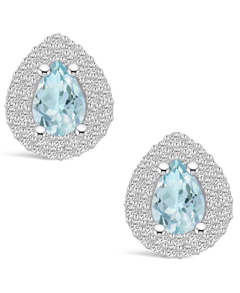Macy's Aquamarine (1-1/5 ct. t.w.) and Diamond (5/8 ct. t.w.) Halo Stud Earrings in 14K Gold