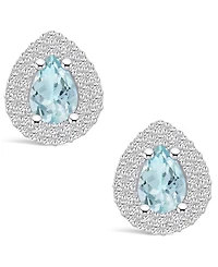 Macy's Aquamarine (1-1/5 ct. t.w.) and Diamond (5/8 ct. t.w.) Halo Stud Earrings in 14K Gold