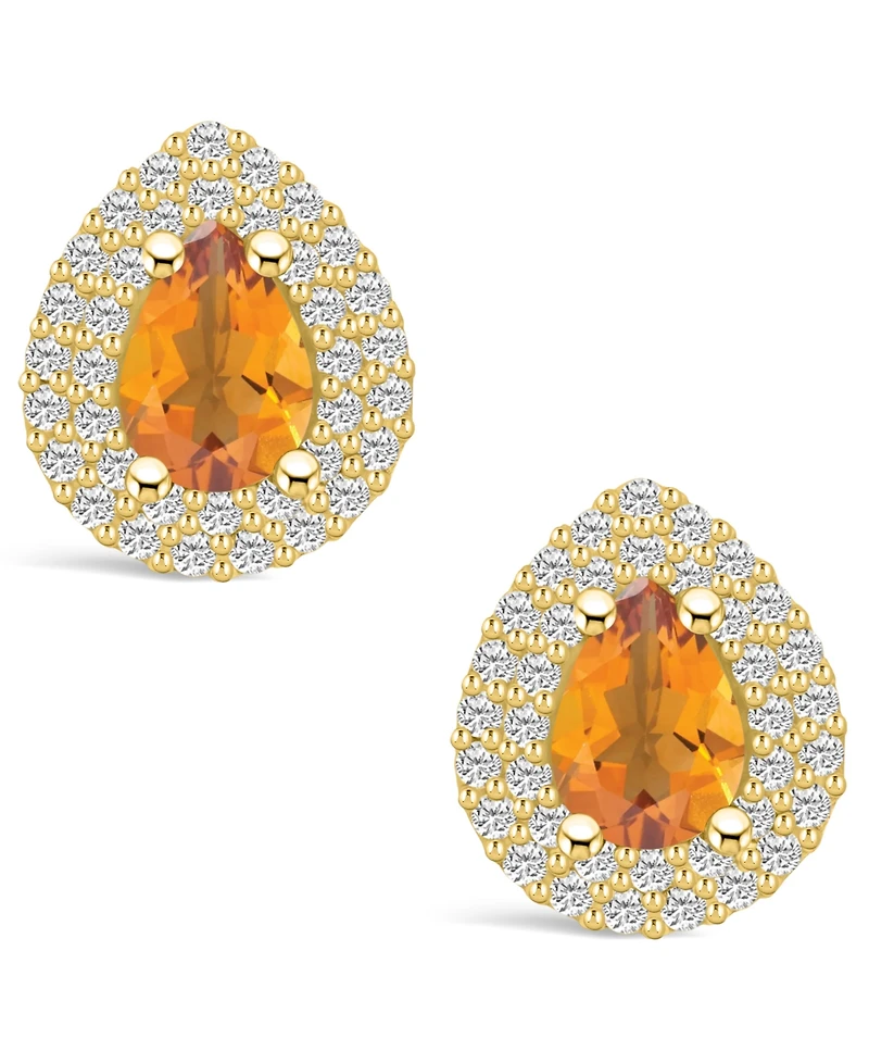 Macy's Citrine (1-1/3 ct. t.w.) and Diamond (5/8 ct. t.w.) Halo Stud Earrings in 14K Yellow Gold