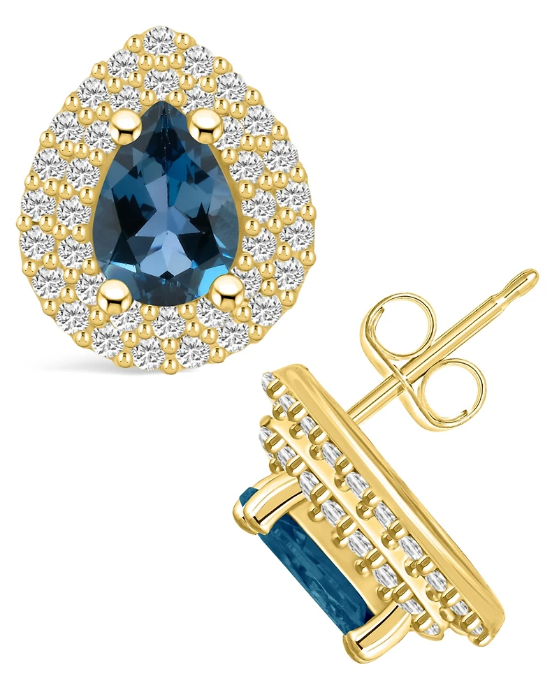 Macy's London Topaz (1-3/4 ct. t.w.) and Diamond (5/8 ct. t.w.) Halo Stud Earrings in 14K Yellow Gold