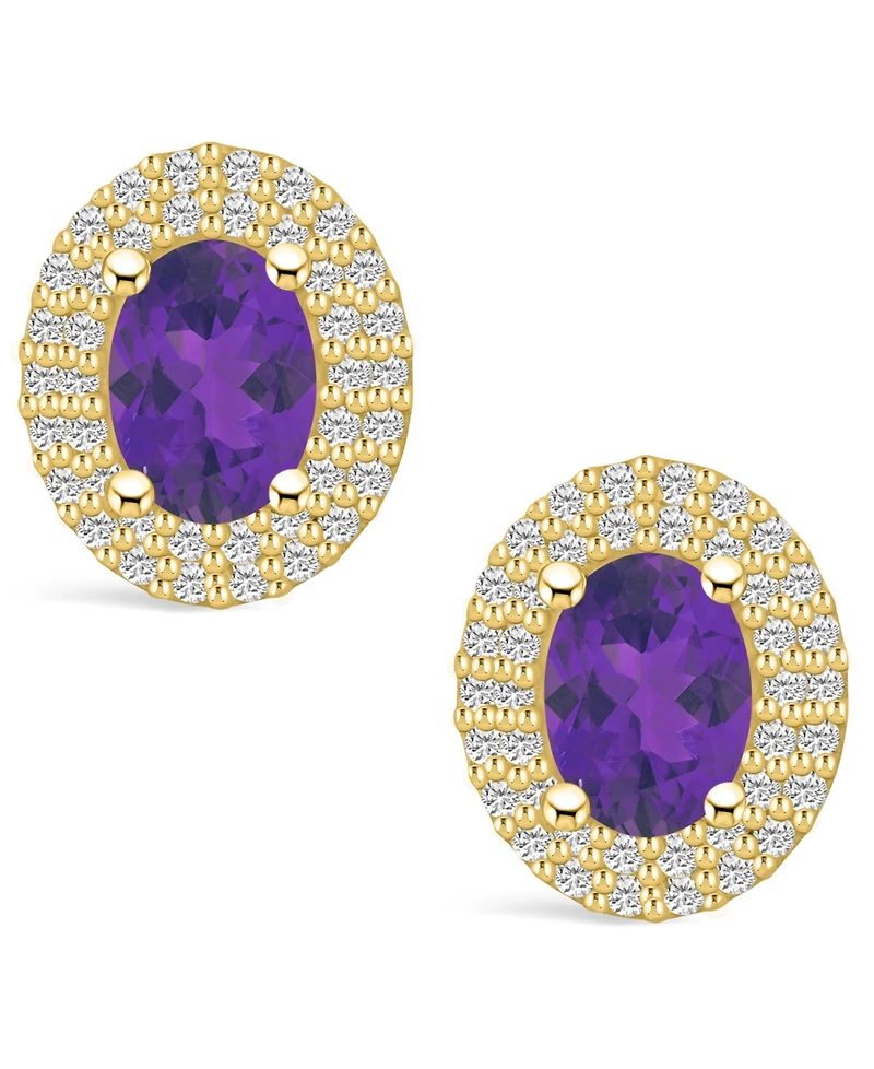 Macy's Amethyst (1-5/8 ct. t.w.) and Diamond (1/2 ct. t.w.) Halo Stud Earrings in 14K Yellow Gold