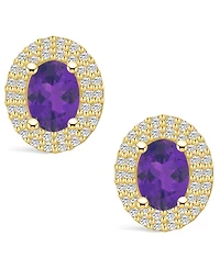 Macy's Amethyst (1-5/8 ct. t.w.) and Diamond (1/2 ct. t.w.) Halo Stud Earrings in 14K Yellow Gold