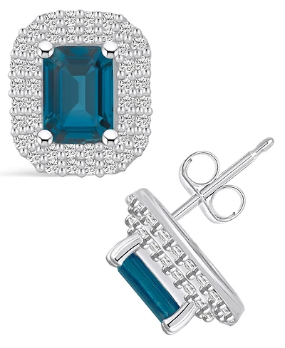 Macy's London Topaz (2-5/8 ct. t.w.) and Diamond (3/4 ct. t.w.) Halo Stud Earrings in 14K Gold