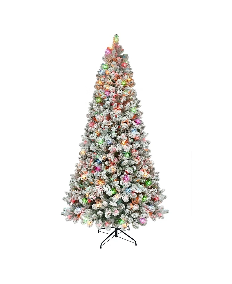 Puleo 6.5FT Pre-Lit Flocked Vancouver Pine Tree