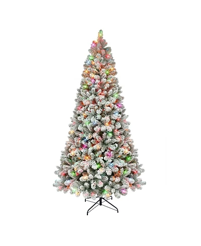 Puleo 6.5FT Pre-Lit Flocked Vancouver Pine Tree