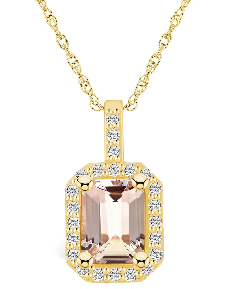 Macy's Morganite (1-3/8 Ct. T.w.) and Diamond (1/4 Ct. T.w.) Halo Pendant Necklace in 14K Yellow Gold