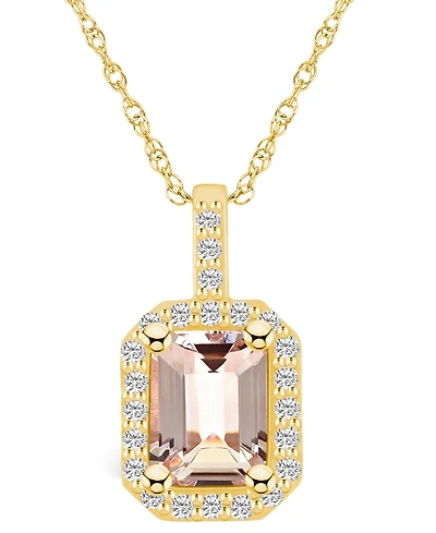 Macy's Morganite (1-3/8 Ct. T.w.) and Diamond (1/4 Ct. T.w.) Halo Pendant Necklace in 14K Yellow Gold