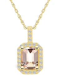 Macy's Morganite (1-3/8 Ct. T.w.) and Diamond (1/4 Ct. T.w.) Halo Pendant Necklace in 14K Yellow Gold