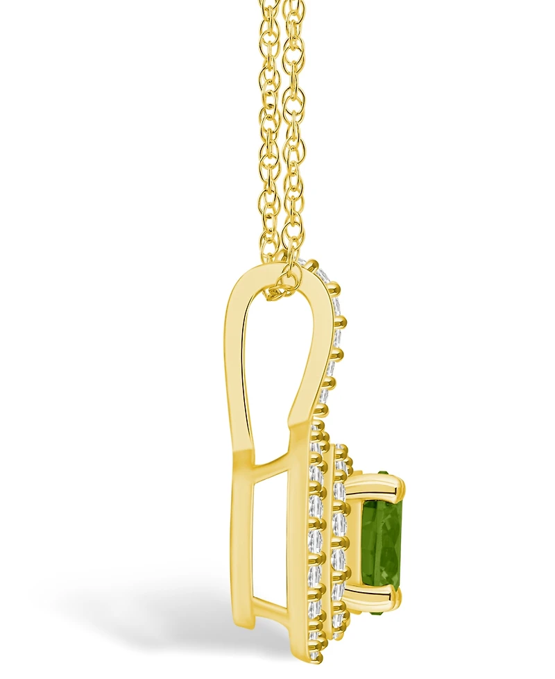 Macy's Peridot (1-1/2 Ct. T.w.) and Diamond (3/ Ct. T.w.) Halo Pendant Necklace in 14K Yellow Gold