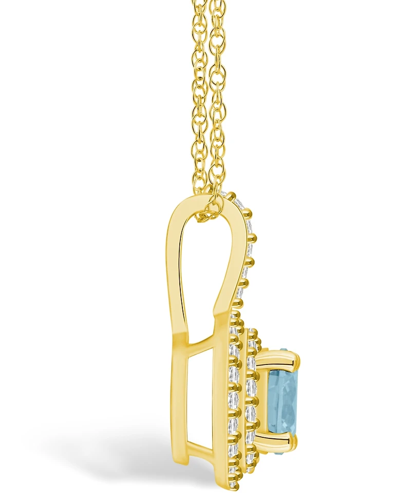 Macy's Aquamarine (1-1/ Ct. T.w.) and Diamond (3/8 Ct. T.w.) Halo Pendant Necklace in 14K Yellow Gold