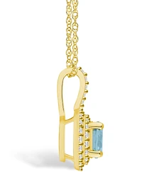 Macy's Aquamarine (1-1/ Ct. T.w.) and Diamond (3/8 Ct. T.w.) Halo Pendant Necklace in 14K Yellow Gold