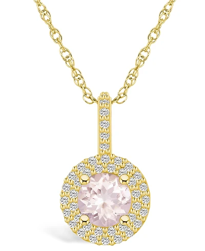 Macy's Morganite (1-1/4 Ct. T.w.) and Diamond (3/8 Ct. T.w.) Halo Pendant Necklace in 14K Yellow Gold
