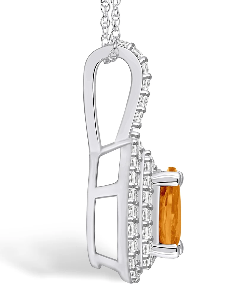 Macy's Citrine (7/8 Ct. T.w.) and Diamond (3/8 Ct. T.w.) Halo Pendant Necklace in 14K White Gold