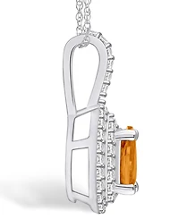 Macy's Citrine (7/8 Ct. T.w.) and Diamond (3/8 Ct. T.w.) Halo Pendant Necklace in 14K White Gold