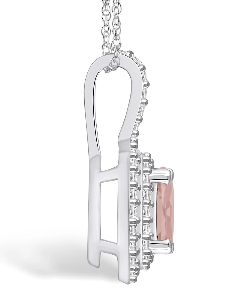 Macy's Morganite (1-1/7 Ct. T.w.) and Diamond (1/2 Ct. T.w.) Halo Pendant Necklace in 14K White Gold