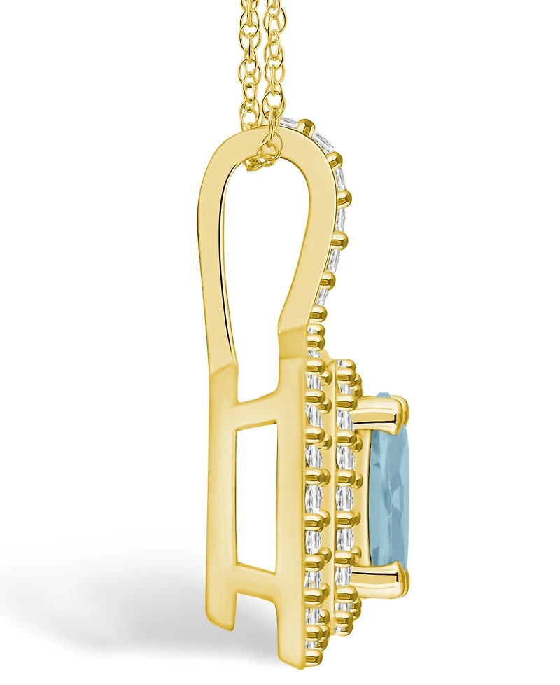 Macy's Aquamarine (1-1/7 Ct. T.w.) and Diamond (1/2 Ct. T.w.) Halo Pendant Necklace in 14K Yellow Gold