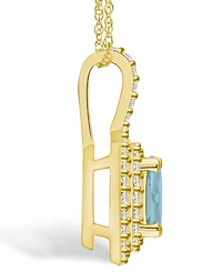 Macy's Aquamarine (1-1/7 Ct. T.w.) and Diamond (1/2 Ct. T.w.) Halo Pendant Necklace in 14K Yellow Gold