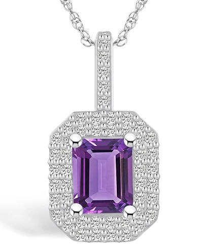 Macy's Amethyst (1-5/8 Ct. T.w.) and Diamond (1/2 Ct. T.w.) Halo Pendant Necklace in 14K Gold