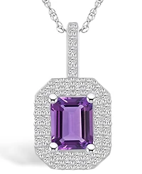 Macy's Amethyst (1-5/8 Ct. T.w.) and Diamond (1/2 Ct. T.w.) Halo Pendant Necklace in 14K Gold