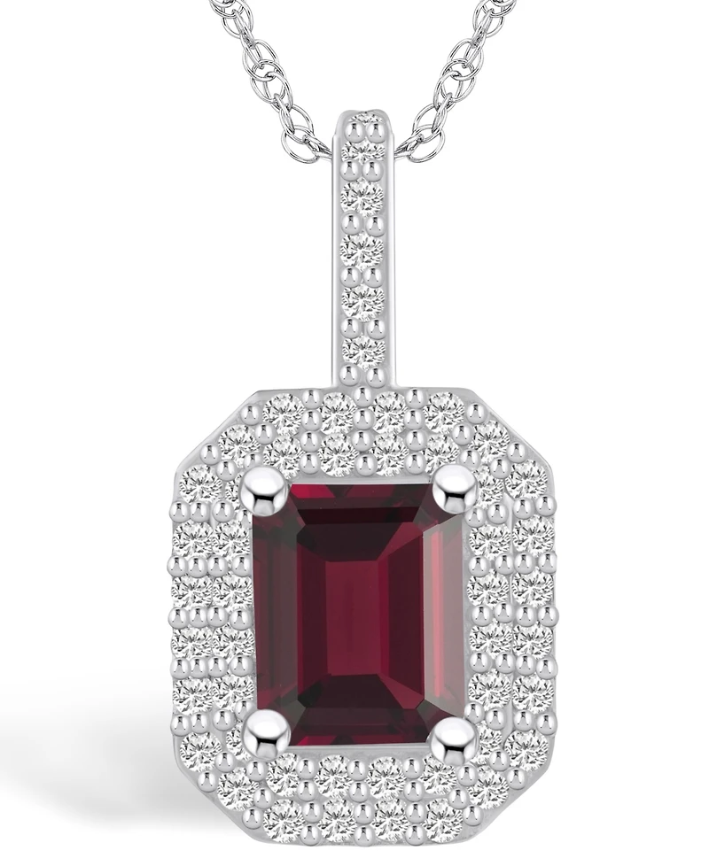 Macy's Garnet (2 Ct. T.w.) and Diamond (1/2 Ct. T.w.) Halo Pendant Necklace in 14K Gold