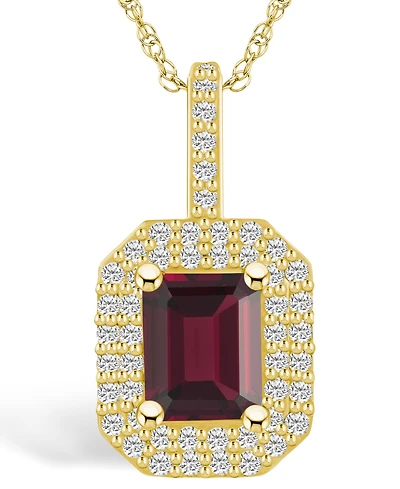 Macy's Garnet (2 Ct. T.w.) and Diamond (1/2 Ct. T.w.) Halo Pendant Necklace in 14K Yellow Gold