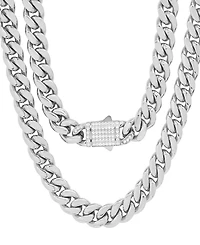 Steeltime Thick Cuban Link Chain with Simulated Diamonds Clasp Necklace