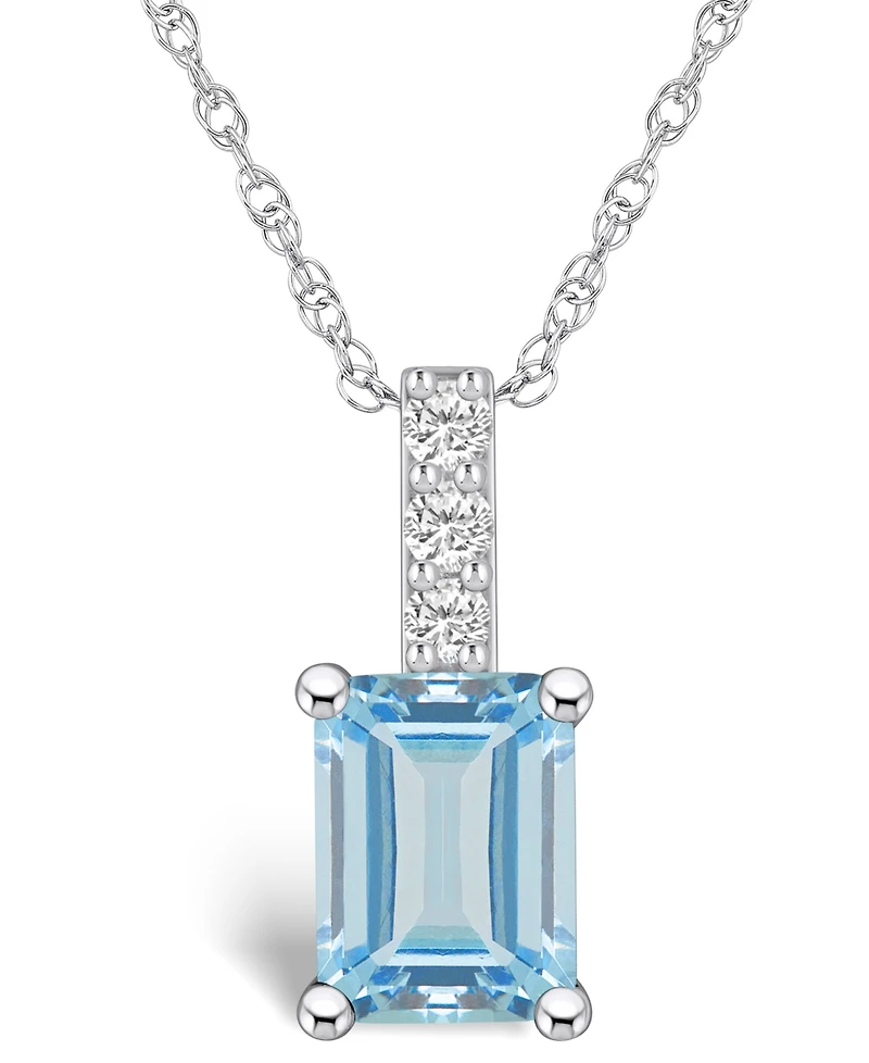 Macy's Aquamarine (1-3/8 Ct. T.w.) and Diamond Accent Pendant Necklace in 14K Gold