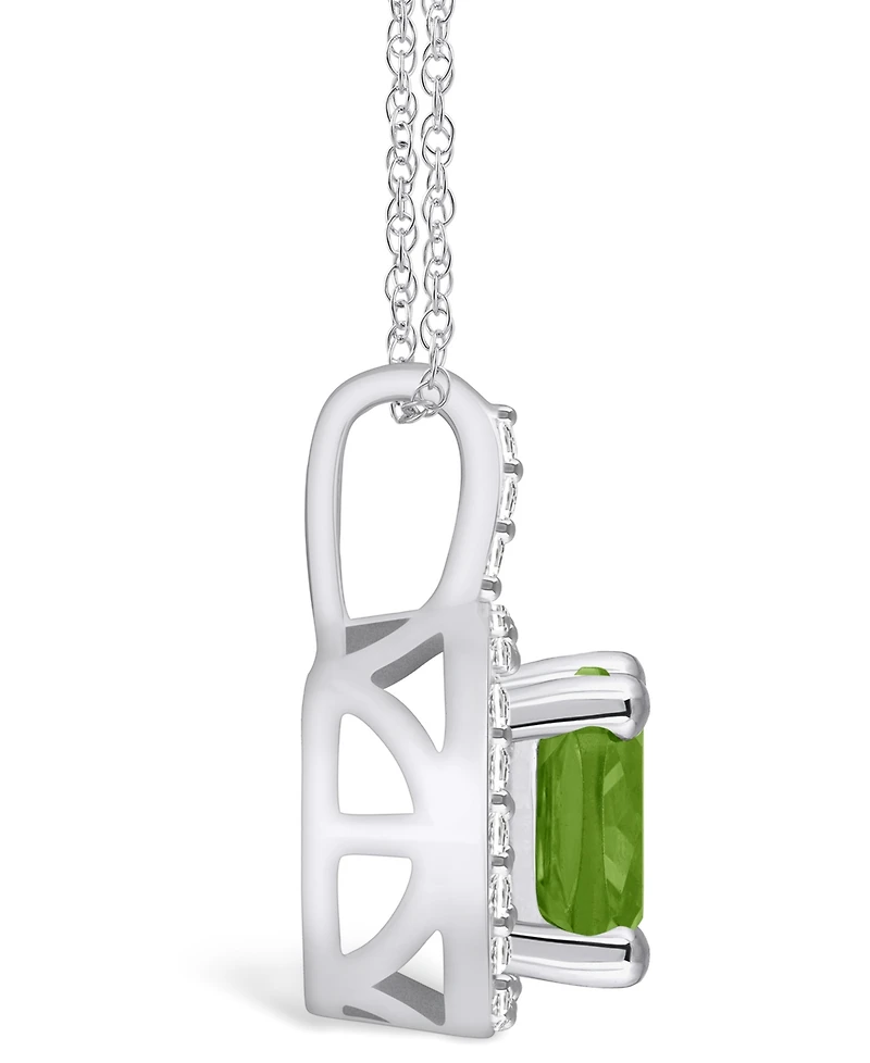 Macy's Peridot (2-3/8 Ct. T.w.) and Diamond (1/4 Ct. T.w.) Halo Pendant Necklace in 14K White Gold