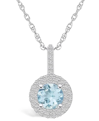 Macy's Aquamarine (1-1/ Ct. T.w.) and Diamond (3/8 Ct. T.w.) Halo Pendant Necklace in 14K White Gold