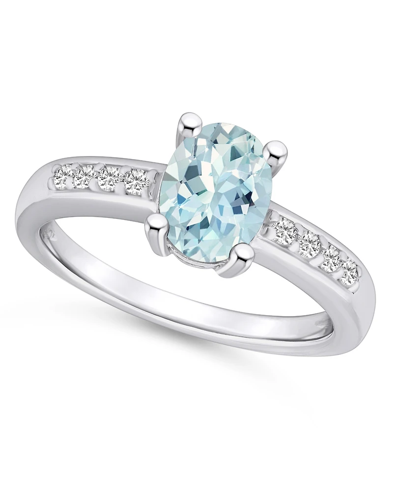 Macy's Aquamarine and Diamond Ring (1- 1/7 ct.t.w 1/8 ct.t.w) 14K Gold