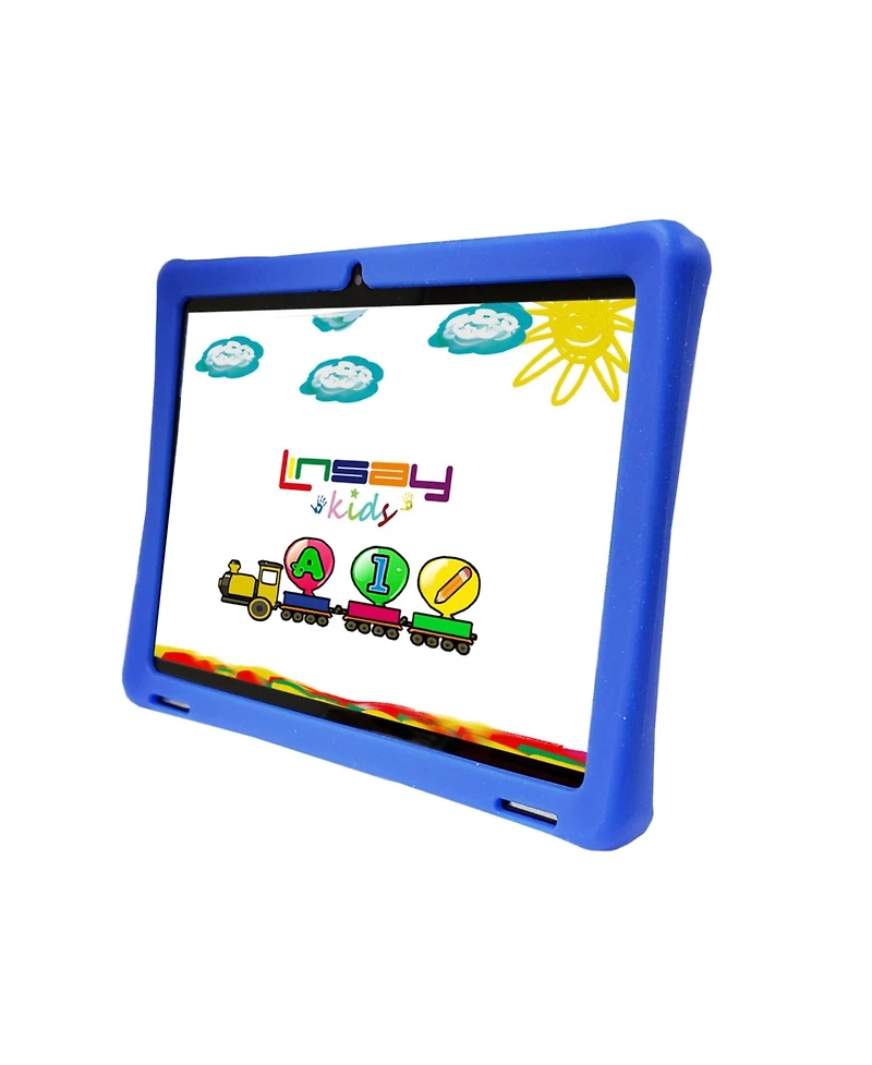 Linsay New 10.1" Funny Kids Tablet Octa Core 128GB with Green Kids Defender Case and Back pack New Android 13