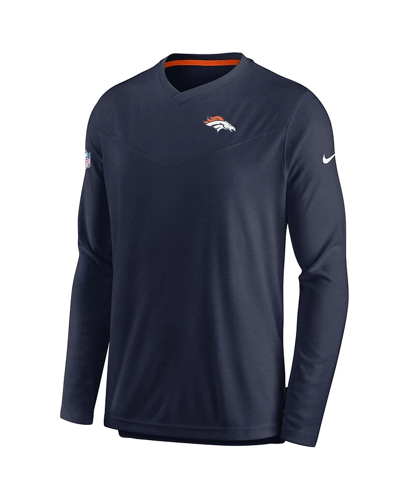 Men's Nike Navy Denver Broncos 2022 Sideline Coach Chevron Lock Up Performance Long Sleeve T-shirt
