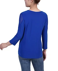 Ny Collection Petite Long Sleeve Top with Mesh Insets