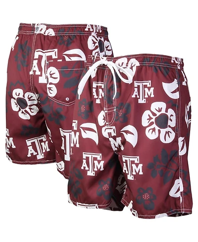 Men's Wes & Willy Maroon Texas A&M Aggies Floral Volley Logo Swim Trunks