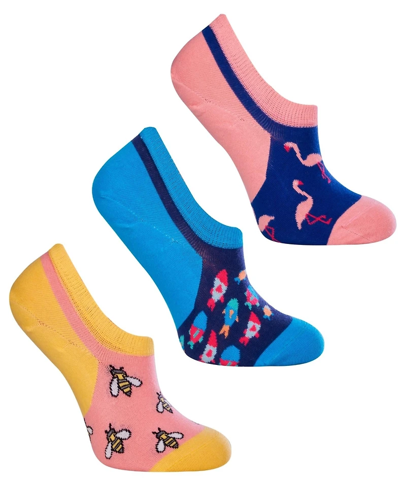 Love Sock Company Women's No-Show W-Cotton Novelty Socks with Seamless Toe, Pack of 3