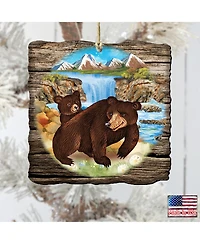 Designocracy Bear Cabin Wooden Christmas Ornament, Set of 2