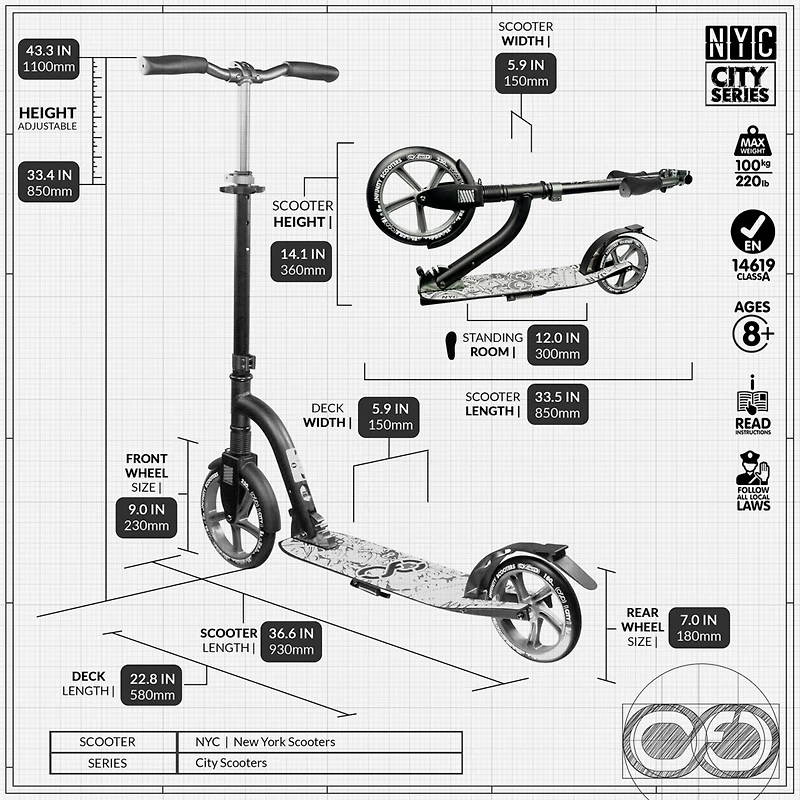 Crazy Skates New York Foldable Kick Scooter - Great Scooters For Teens And Adults