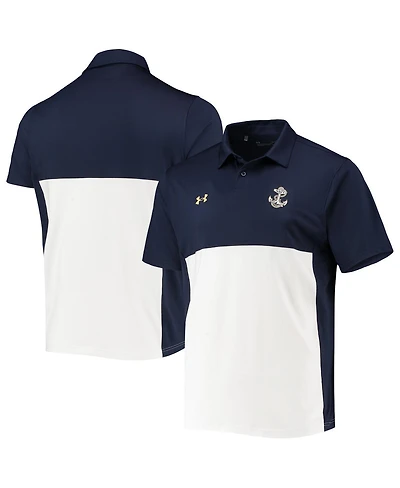Men's Under Armour Navy, White Navy Midshipmen 2022 Blocked Coaches Performance Polo Shirt