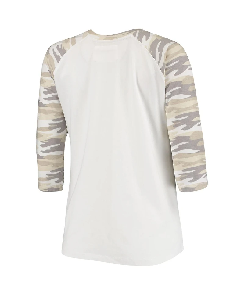 Women's White and Camo Indiana Hoosiers Boyfriend Baseball Raglan 3/4 Sleeve T-shirt