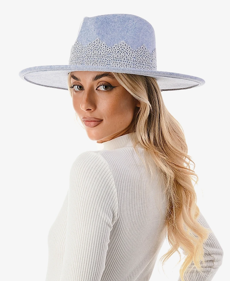 Marcus Adler Women's Lace Trim Wool Blend Panama Hat