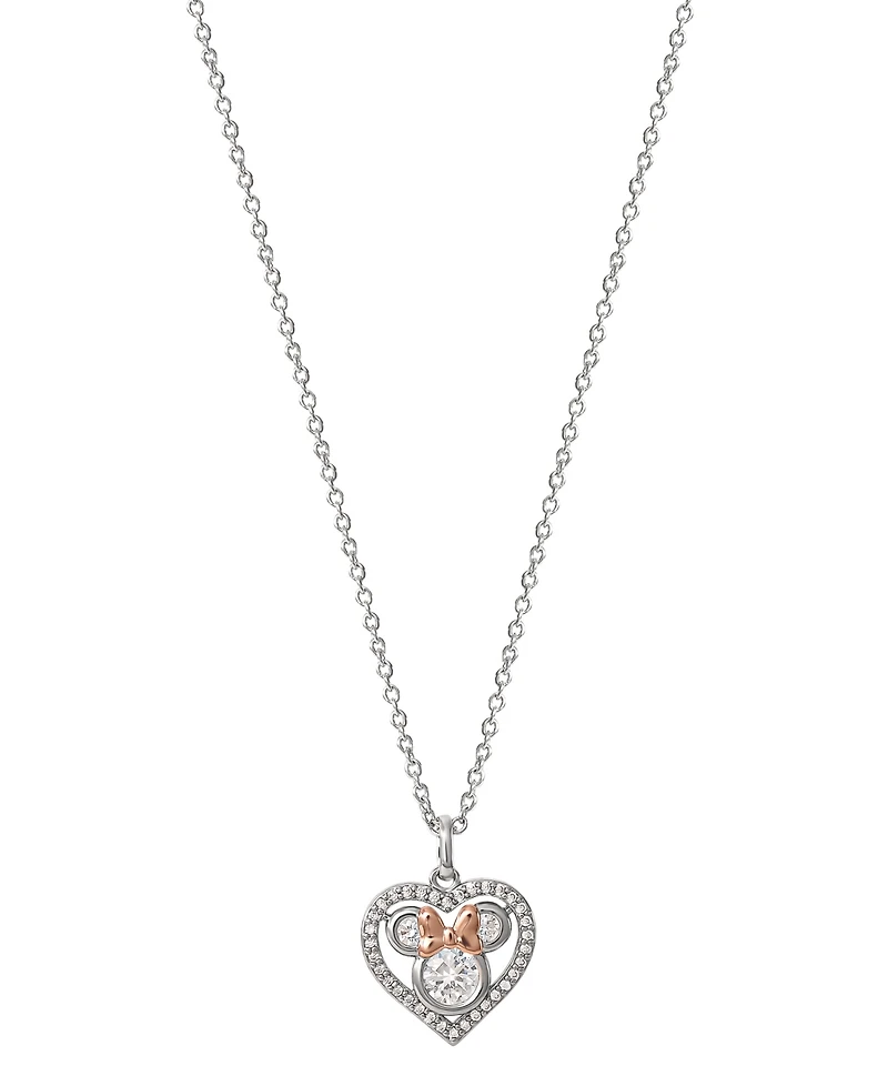 Disney Cubic Zirconia Minnie Mouse Pendant Necklace in Sterling Silver & 18K Rose Gold-Plate, 16" + 2" extender