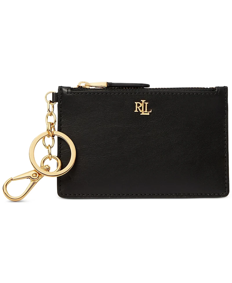 Lauren Ralph Full-Grain Leather Key-Ring Small Zip Card Case