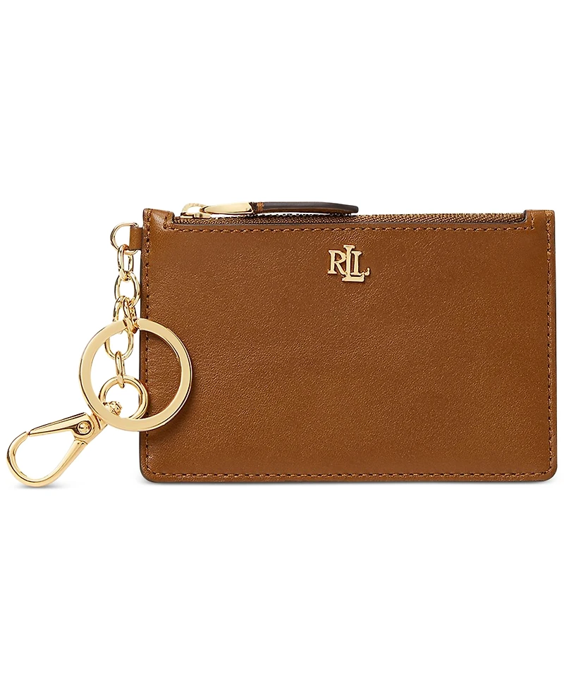 Lauren Ralph Full-Grain Leather Key-Ring Small Zip Card Case
