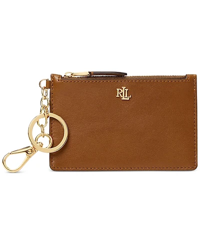 Lauren Ralph Full-Grain Leather Key-Ring Small Zip Card Case