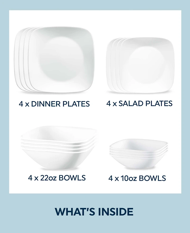 Corelle Vivid White 16 Pc. Dinnerware Set, Service for 4