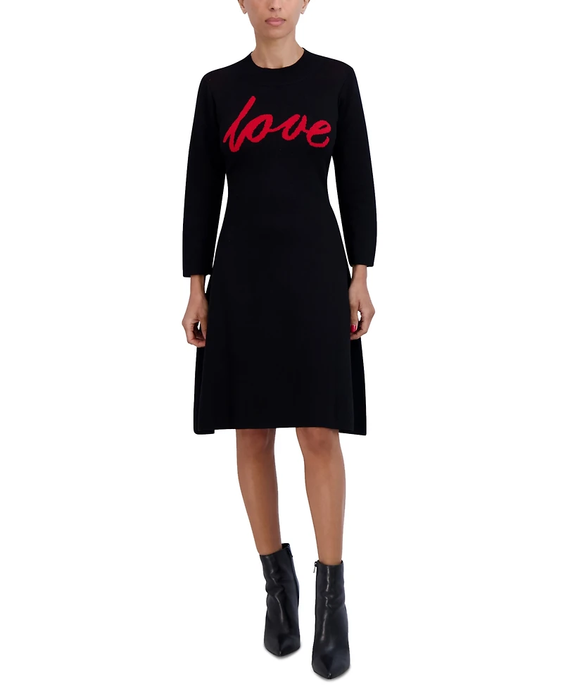 Robbie Bee Petite Crewneck Long-Sleeve Love A-Line Dress