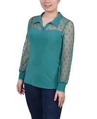Ny Collection Women's Mesh Sleeve Top